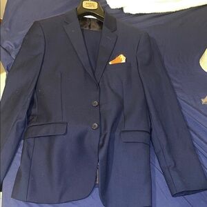 Stitch & Needle Navy Blazer with Orange Pocket Square
